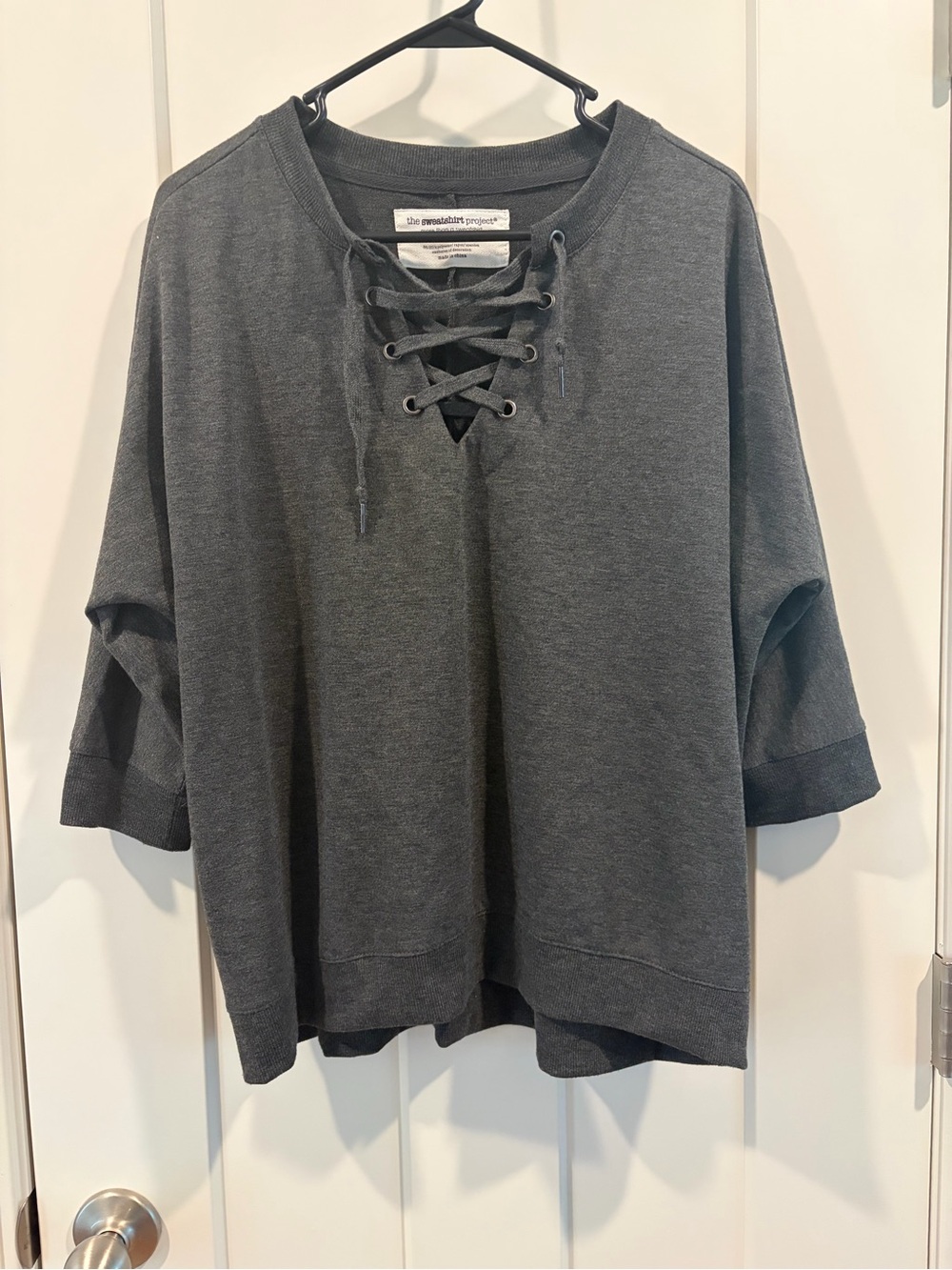 The Sweatshirt Project Women's Lace-Up Pullover Sweatshirt - Charcoal